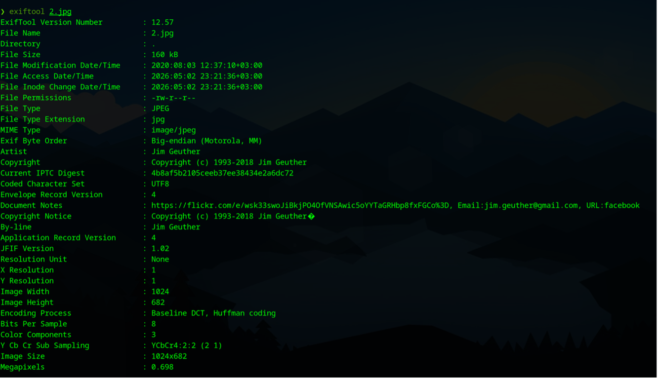 ExifTool output revealing internal author name