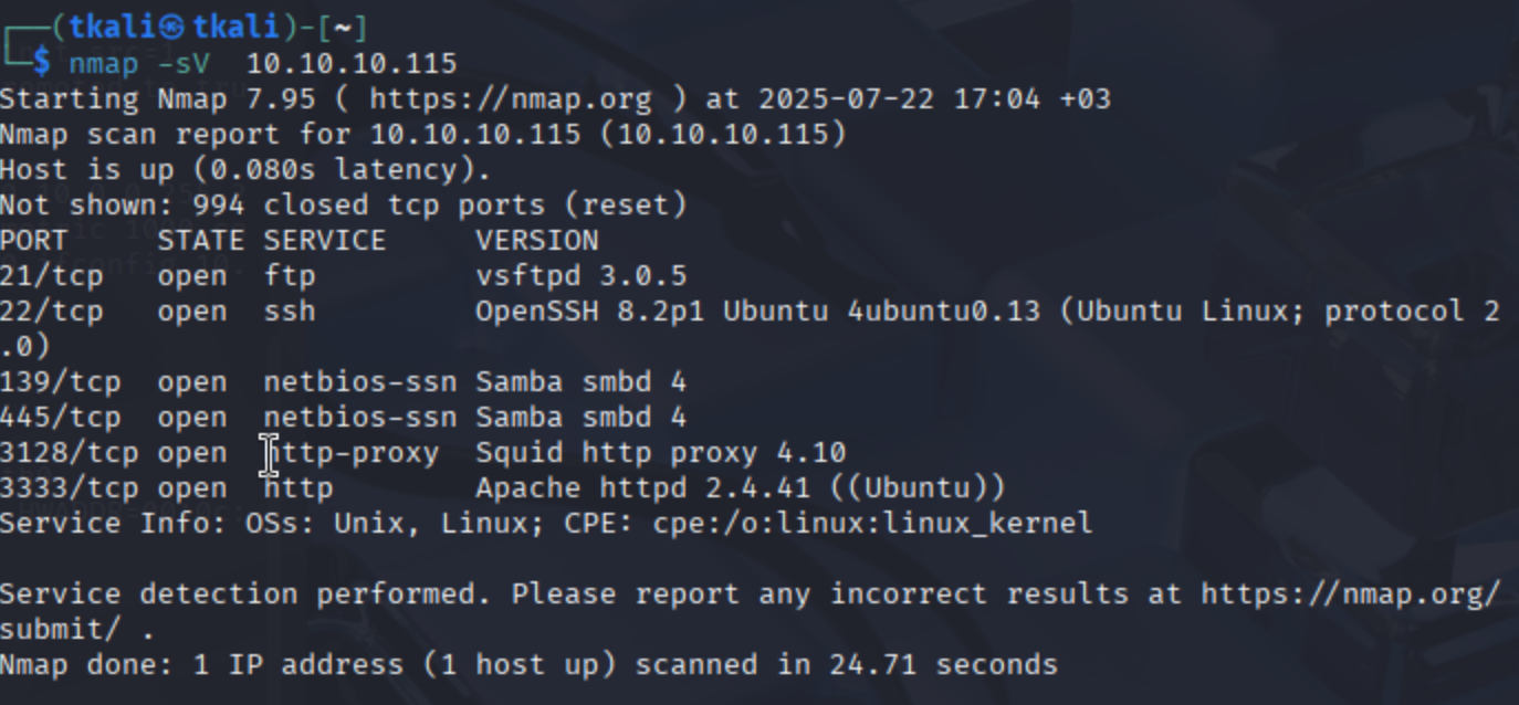 Nmap scan results